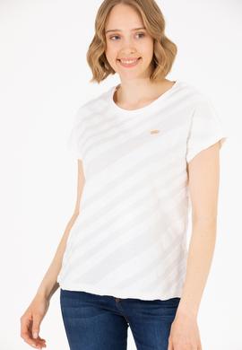 Kadın Krem Bisiklet Yaka Tişört - 50262552012