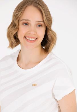 Kadın Krem Bisiklet Yaka Tişört - 50262552012