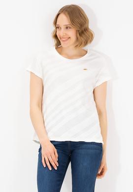 Kadın Krem Bisiklet Yaka Tişört - 50262552012