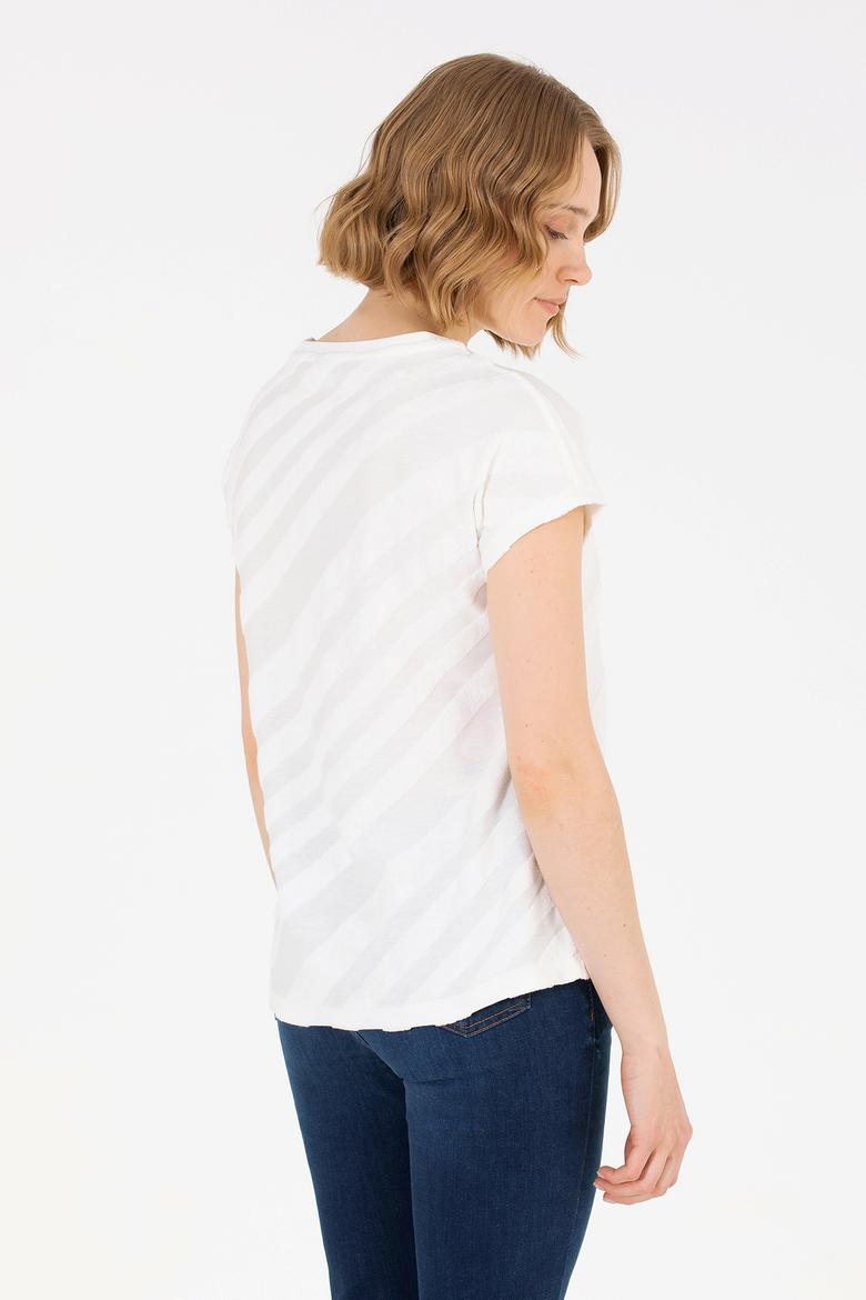 Kadın Krem Bisiklet Yaka Tişört - 50262552012