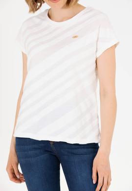 Kadın Krem Bisiklet Yaka Tişört - 50262552012