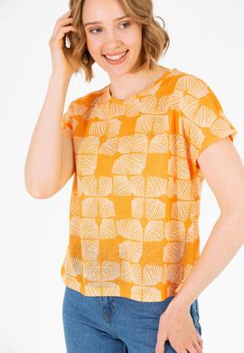 Kadın Turuncu Bisiklet Yaka Tişört - 50263589008