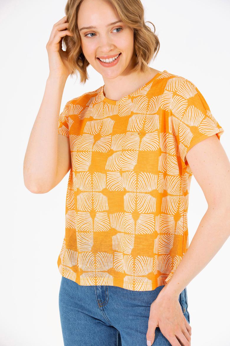 Kadın Turuncu Bisiklet Yaka Tişört - 50263589008