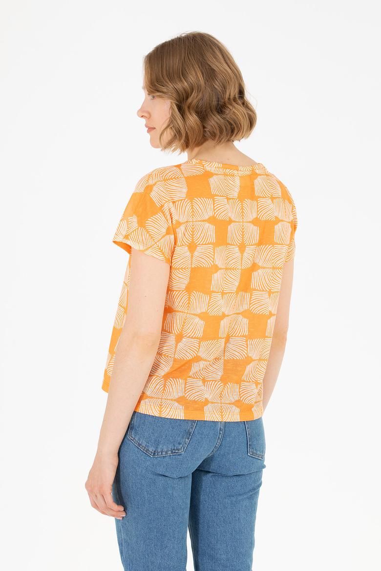 Kadın Turuncu Bisiklet Yaka Tişört - 50263589008