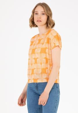 Kadın Turuncu Bisiklet Yaka Tişört - 50263589008