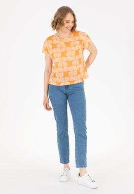 Kadın Turuncu Bisiklet Yaka Tişört - 50263589008