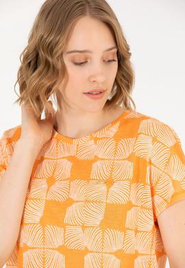 Kadın Turuncu Bisiklet Yaka Tişört - 50263589008