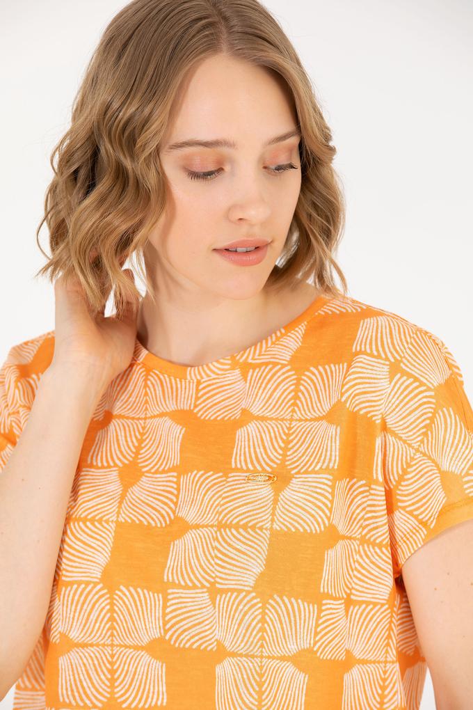 Kadın Turuncu Bisiklet Yaka Tişört