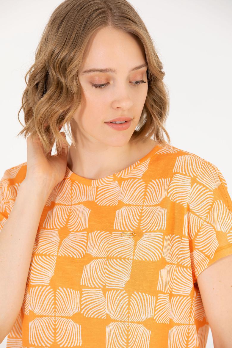 Kadın Turuncu Bisiklet Yaka Tişört