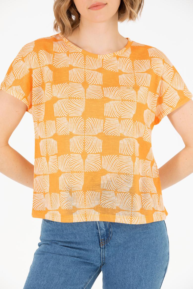 Kadın Turuncu Bisiklet Yaka Tişört - 50263589008