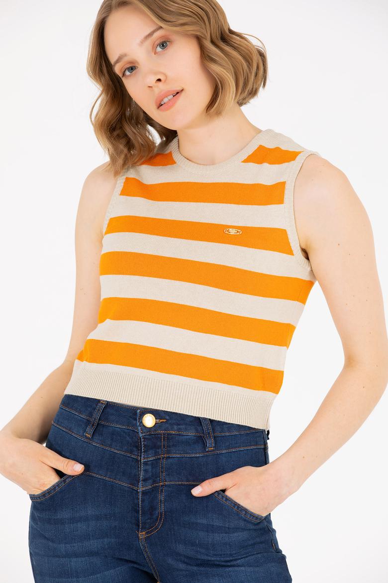 Kadın Turuncu Bisiklet Yaka Kazak