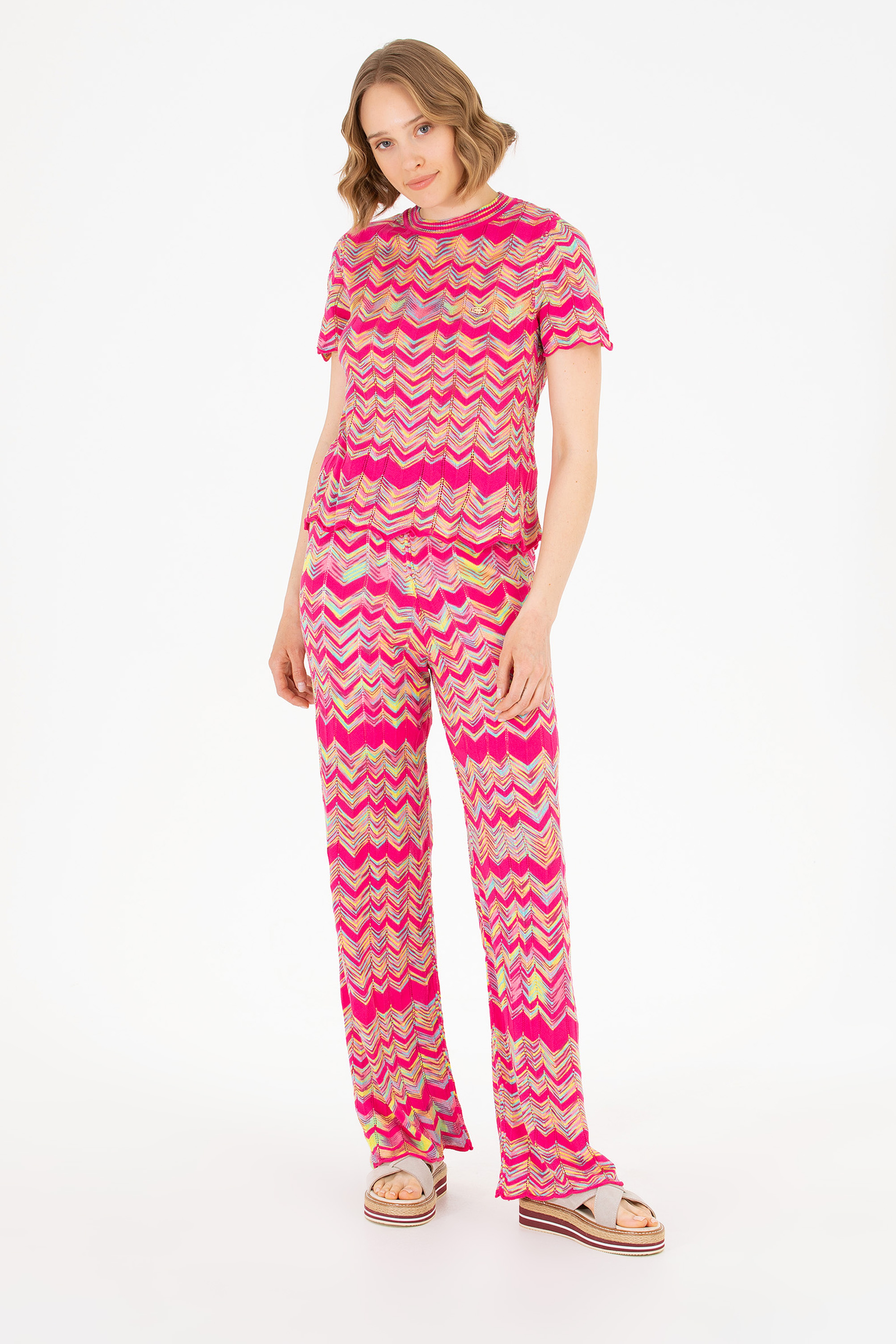 Kadın Pembe Triko Pantolon - Image 3