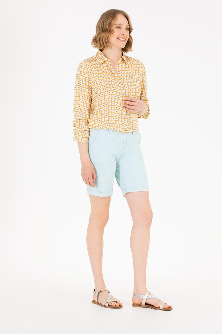 Kadın Su Yeşili Dokuma Şort - 50263220026