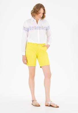 Kadın Neon Sarı Dokuma Şort - 50263220031