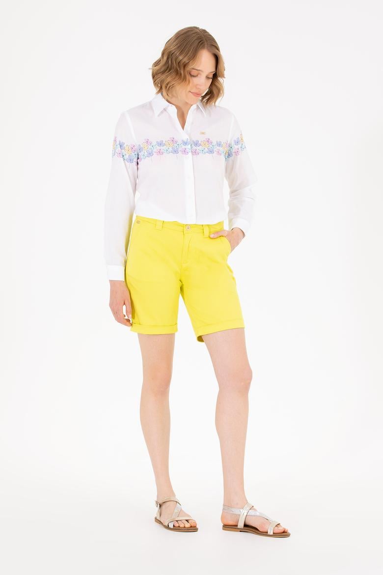 Kadın Neon Sarı Dokuma Şort - 50263220031