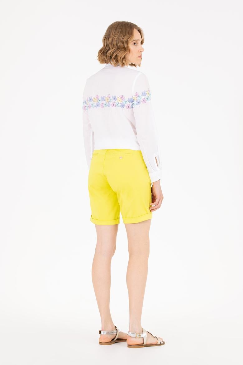 Kadın Neon Sarı Dokuma Şort - 50263220031