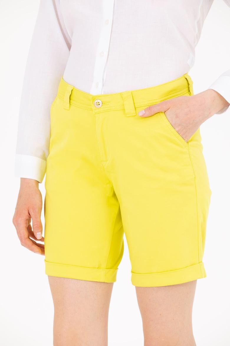 Kadın Neon Sarı Dokuma Şort - 50263220031