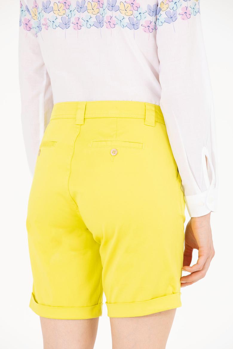 Kadın Neon Sarı Dokuma Şort - 50263220031
