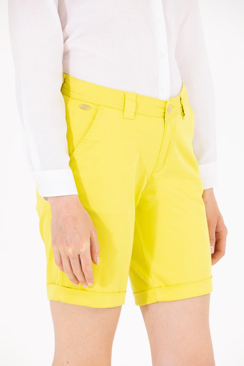 Kadın Neon Sarı Dokuma Şort - 50263220031