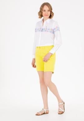 Kadın Neon Sarı Dokuma Şort - 50263220031