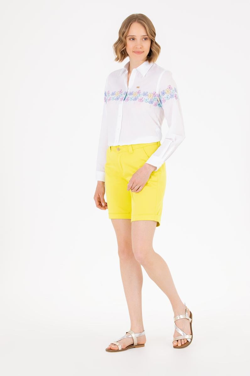 Kadın Neon Sarı Dokuma Şort