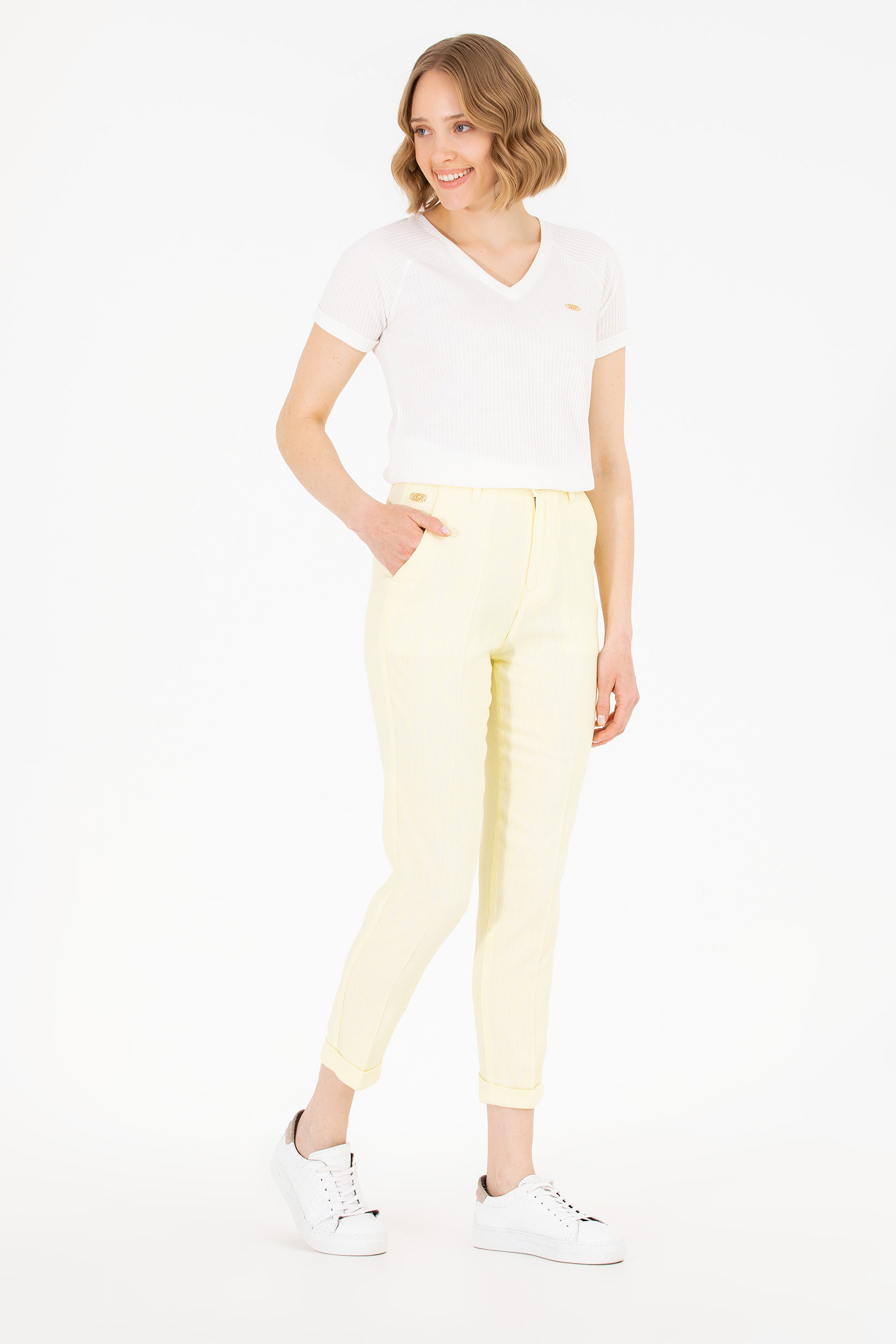Kadın Neon Sarı Carrot Fit Pantolon - Image 1
