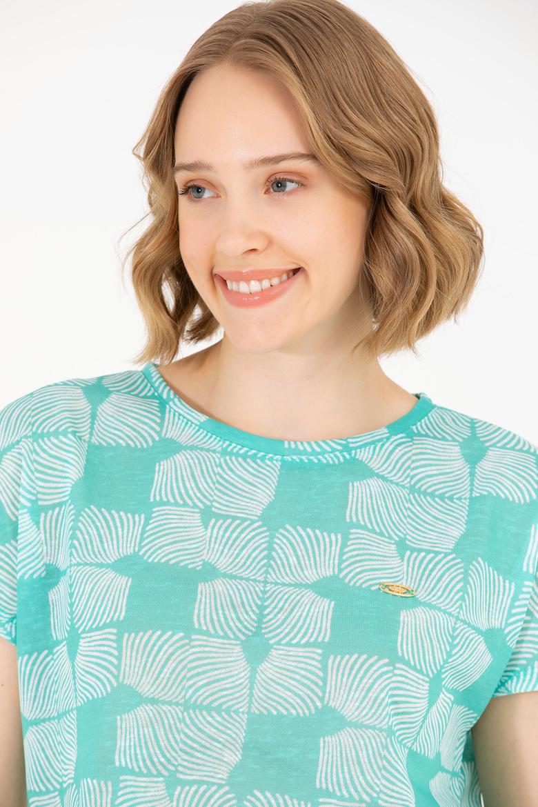 Kadın Mint Bisiklet Yaka Tişört - 50263589022