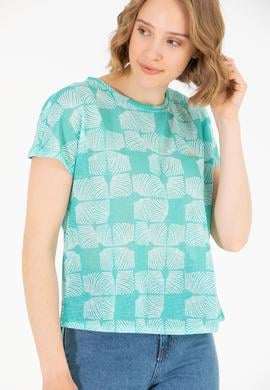 Kadın Mint Bisiklet Yaka Tişört - 50263589022