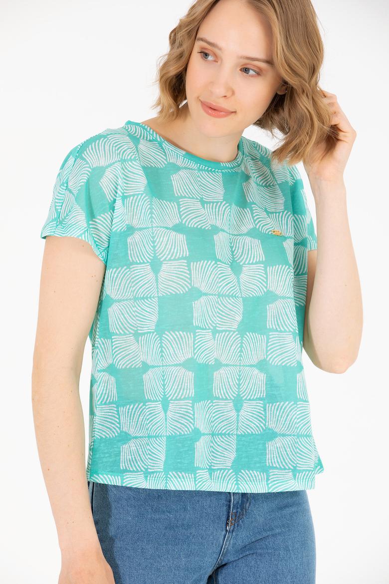 Kadın Mint Bisiklet Yaka Tişört - 50263589022