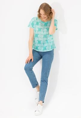 Kadın Mint Bisiklet Yaka Tişört - 50263589022