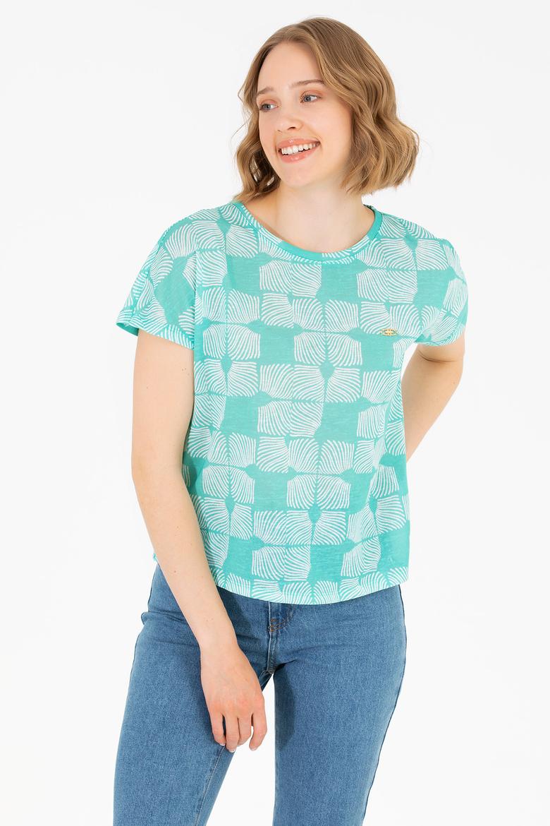 Kadın Mint Bisiklet Yaka Tişört - 50263589022