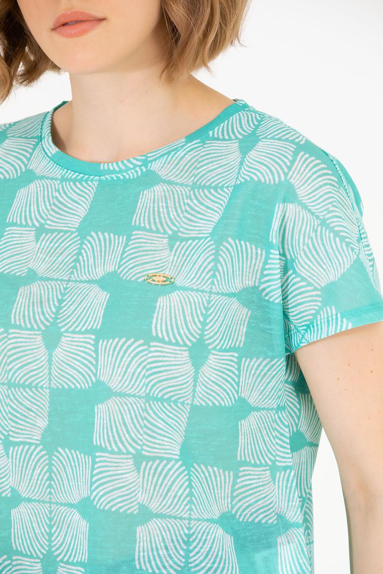 Kadın Mint Bisiklet Yaka Tişört - 50263589022