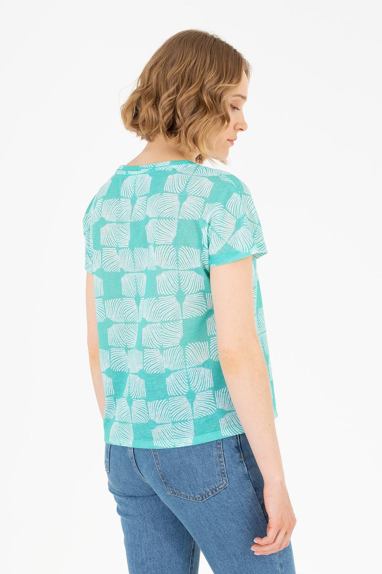 Kadın Mint Bisiklet Yaka Tişört - 50263589022