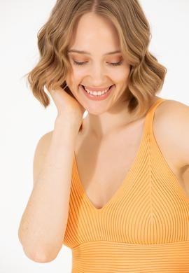 Kadın Turuncu V Yaka Kazak - 50267078001