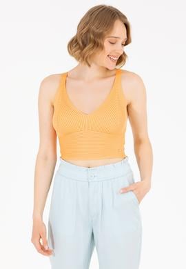 Kadın Turuncu V Yaka Kazak - 50267078001