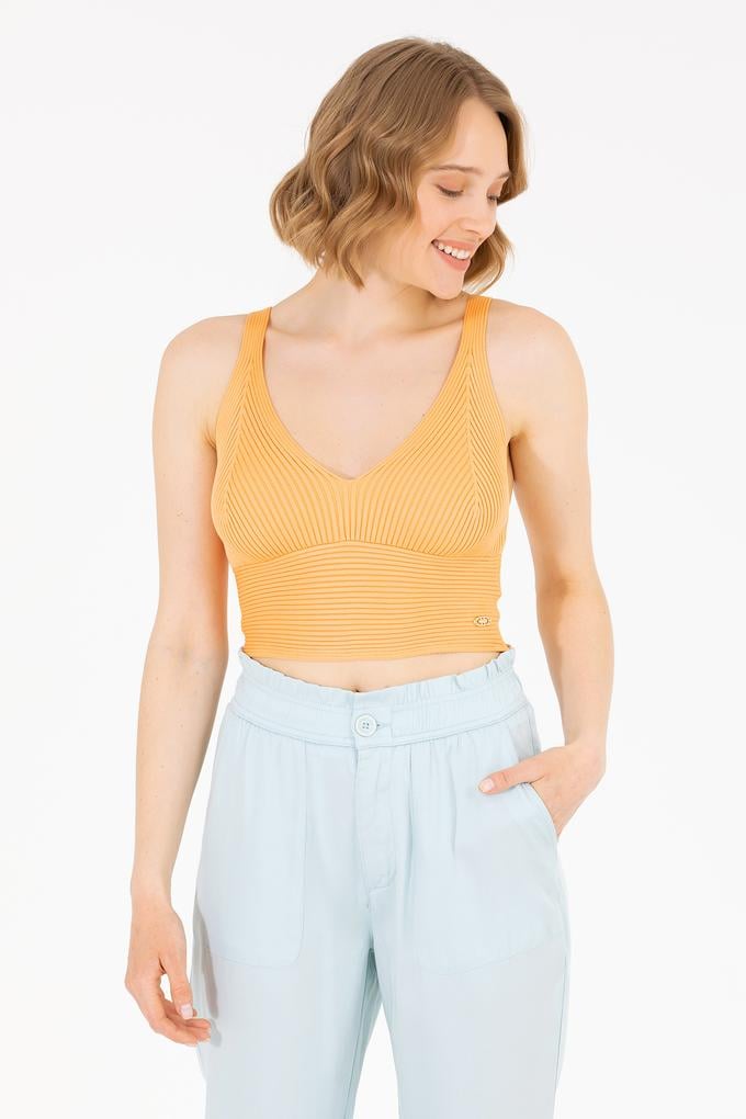 Kadın Turuncu V Yaka Kazak