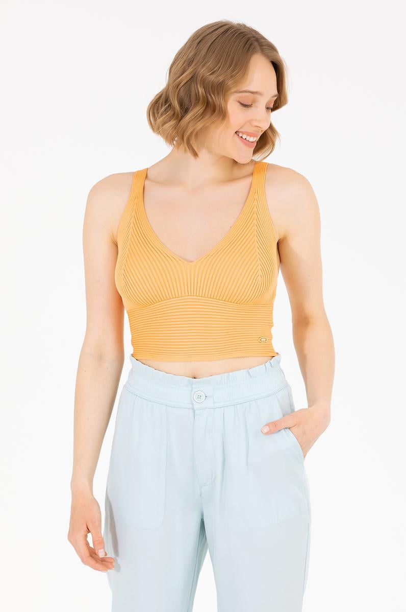 Kadın Turuncu V Yaka Kazak