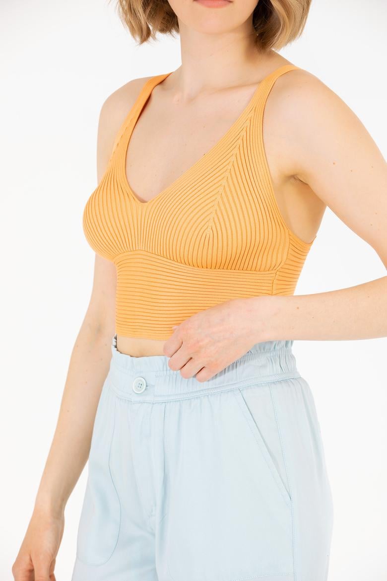 Kadın Turuncu V Yaka Kazak - 50267078001