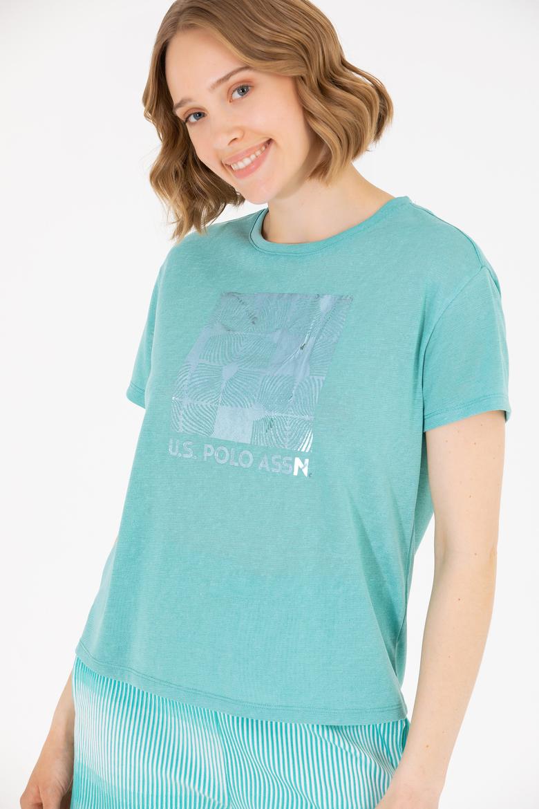 Kadın Mint Bisiklet Yaka Tişört - 50265366002