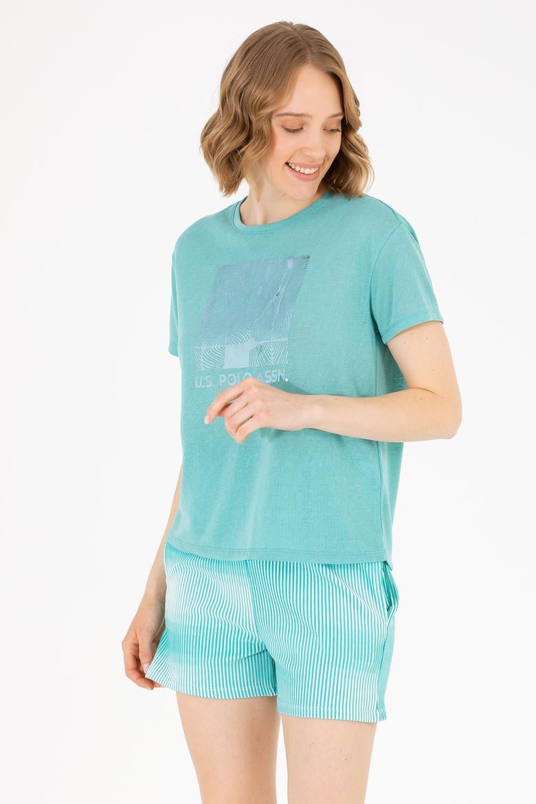 Kadın Mint Bisiklet Yaka Tişört