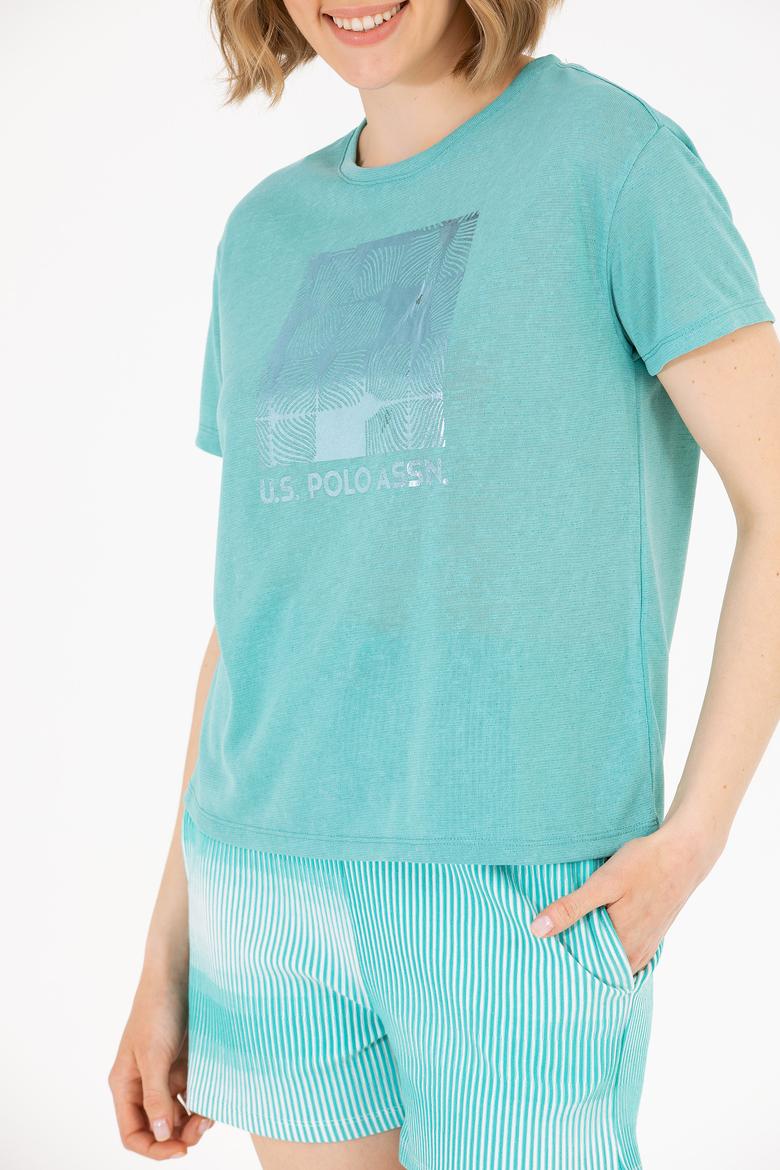 Kadın Mint Bisiklet Yaka Tişört - 50265366002