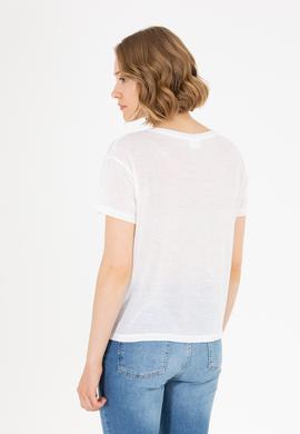 Kadın Ekru Bisiklet Yaka Tişört - 50265366013