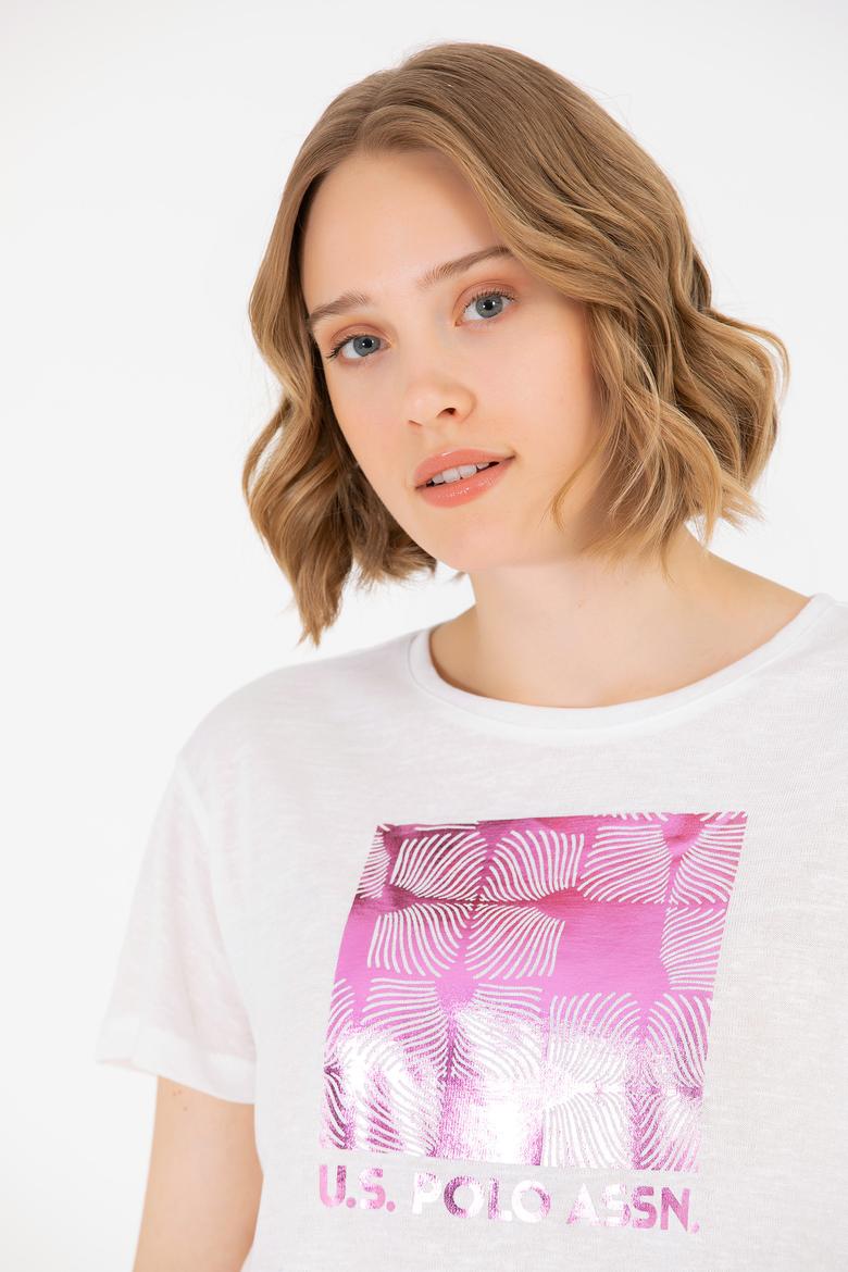 Kadın Ekru Bisiklet Yaka Tişört - 50265366013