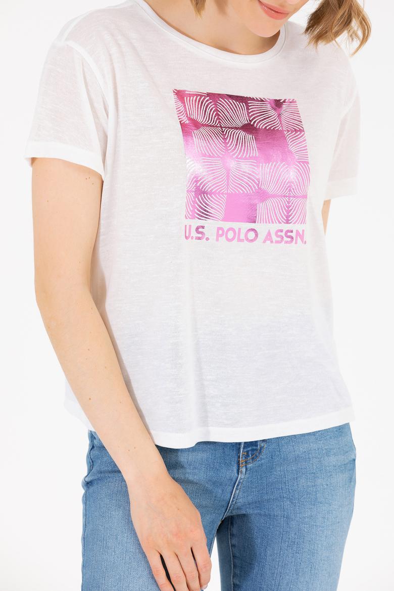 Kadın Ekru Bisiklet Yaka Tişört - 50265366013