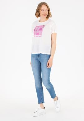 Kadın Ekru Bisiklet Yaka Tişört - 50265366013