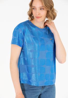 Kadın Saks Bisiklet Yaka Tişört - 50265367007