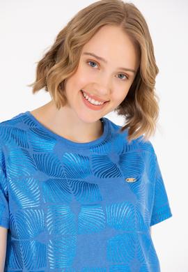 Kadın Saks Bisiklet Yaka Tişört - 50265367007