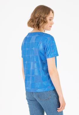 Kadın Saks Bisiklet Yaka Tişört - 50265367007