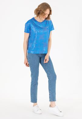 Kadın Saks Bisiklet Yaka Tişört - 50265367007