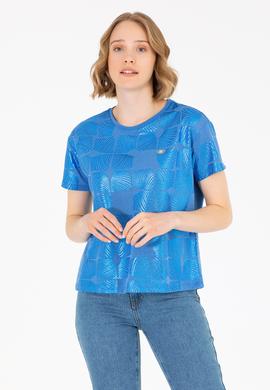 Kadın Saks Bisiklet Yaka Tişört - 50265367007